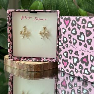 Betsey Johnson Gold Crystal Bow Earrings